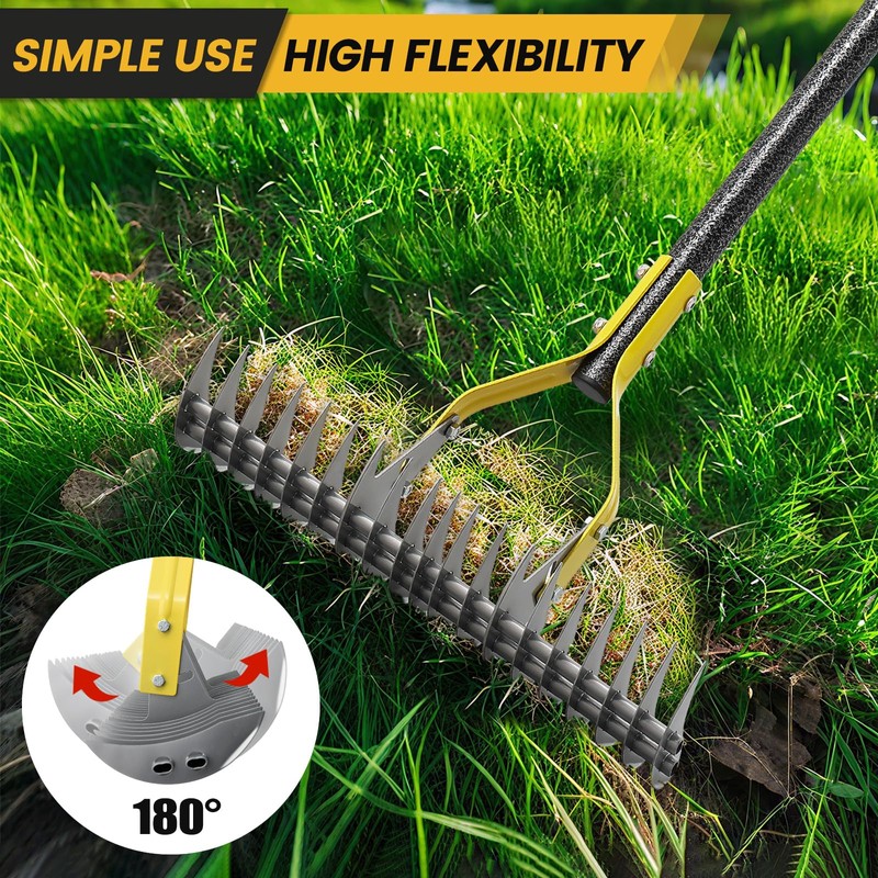 Thatch Rake 4.5FT Heavy Duty Metal Dethatcher Rake with Adjustable