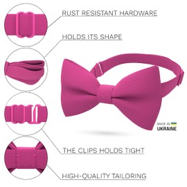 Boys Classic Pre-Tied Bow Tie Formal Solid Tuxedo, by Bow Tie House (Medium, Hot Pink)