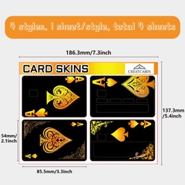 CREATCABIN 4 Styles Black Spades A Credit Card Skins Playing Ace Debit Cards Skin Sticker Cover No Bubbles Slim Bank Cards Protective Sticker PVC Waterproof for Transport Cards 18.6 x 13.7 cm