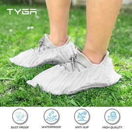 TYGA STORE (100 Pieces Disposable Shoe Covers - White Plastic, Anti Slip, Dust Proof, Waterproof Overshoes - Indoor, Outdoor, Carpet, Floor, Rain, Boot, Safety, Cycling, Strong Foot Covering