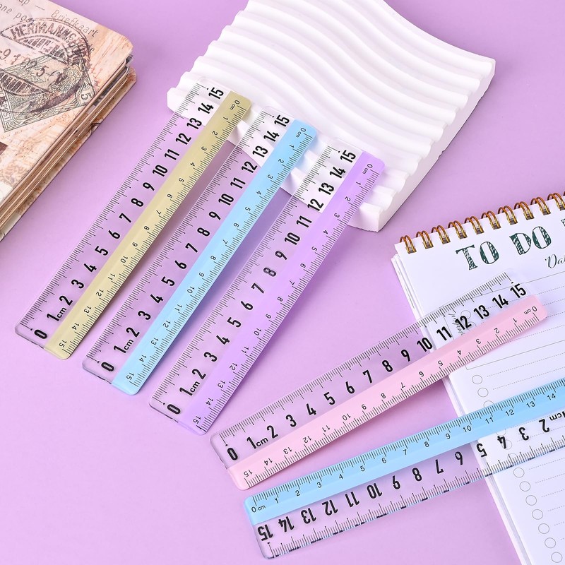 BAYTORY 8 Pcs Plastic Rulers 6 Inch, Small Acrylic Ruler,