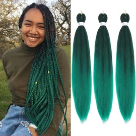 YeahPerfect Ombre Green Braiding Hair Pre Stretched Easy Braids 26 Inch 3 Packs Hot Water Setting Professional Yaki Synthetic Hair for Box Braids (3Pcs,26 Inch,#1b/green)