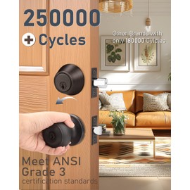 Brotima 4 Pack Keyed Alike Front Door Knob and Deadbolt Set, Entry Door Locksets with Single Cylinder Deadbolt, Oil Rubbed Bronze Flat Round Door Lock Set for Bedroom/Office/Exterior Doors