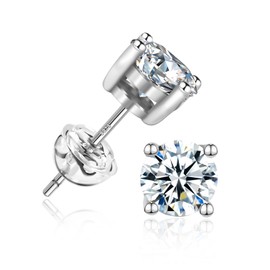 Moissanite Stud Earrings 1-2Ct, SheBorn 18K Gold Plated Stud Earrings for Women, Lab Created Diamond Men Stud, Hypoallergenic 925 Sterling Silver Stud with GRA Certificate (Gift Package)