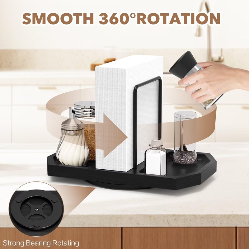 FODIENS Napkin Holder for Table, Rotating Napkin Dispenser with Salt