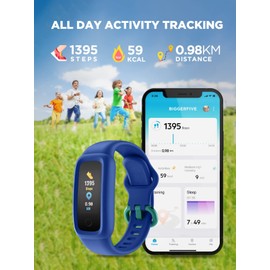 BIGGERFIVE Vigor 2 Fitness Tracker Watch for Kids Girls Boys Ages 5-12, Activity Tracker, Pedometer, Heart Rate Sleep Monitor, IP68 Waterproof Calorie Step Counter Watch