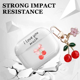 Cute Case for AirPods 3 with Keychain Carabiner,Cherry and Bow Soft TPU Clear Protective Cover for Girls Women (Cherry and Bow 4)