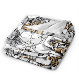 Wisedeal The Running Horses and Gold Rose Flowers Theme Comfort Flannel Throw Blanket, Lover Horse Gift, Horses Pattern Blanket for Dad Mom Friend Aunt, Christmas Birthday Gifts Blanket Size 50"x 60"