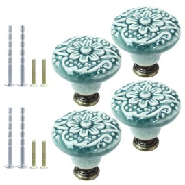 suiwotin 4pcs Green Ceramic Knobs, Vintage Kitchen Cabinet Knobs Pulls, Retro Ceramic Dresser Knobs, Decorative Drawer Pull Knob Handles for Closet, Cupboard, Furniture Door Knobs