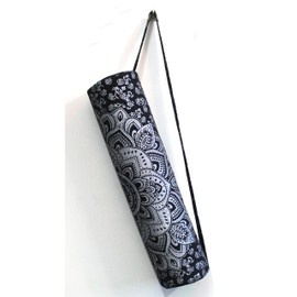 ICC Black Silver Mandala Full-Zip Exercise Yoga Mat Carry Bag Gym Beach Pilates Carrier Bags Hippie Mandala Indian Cotton Bag (Black Silver Flower)