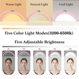 Mznoo Lash Light for Eyelash Tech with Tray, Half Moon Light for Lashes and Estheticians, LED Floor Lash Lamp for Eyelash Extensions, Nail Art, Tattoo Art and Skincare (Pink)