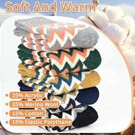 ouhos 5 Pairs Womens Ladies Nordic Thermal Socks Thick Winter Warm Walking Hiking Work Bed Black Socks Gifts for Women 4-7