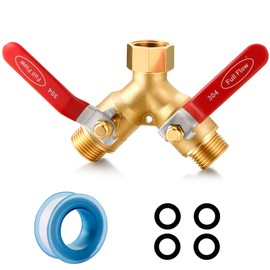 YELUN Garden Hose Splitter Full Flow Splitter No Restricted-Flow Connector Heavy Duty Brass Hose y Splitter, 2 way High Flow Hose Bib Adapter with Shut Off Valves (Long Handle)