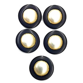 5 Black White Pearl Buttons Sets with Center Gold Rim for Dress or Blazers 1-1/18 inch (28mm)