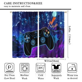 XBDDZSW Gamepad Gamer Decor Curtains Electronic Game Controller Pattern Printed Curtains for Kids Boys and Girls Game Room Bedroom Living Room Decor Curtains W42 * L45 Inch