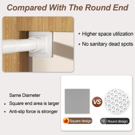 Shower Curtain Rod Square End Adjustable Shower Rod 32-80 inches Shower Tension Rod No Drilling Curtain Rod Stainless Steel for Shower Stall RV Closet, White