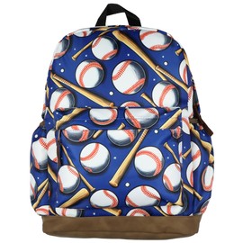 Baseball Sports Kids Backpack - Batter Up! Homerun Boys Cool 16" School Travel Book Bag with Laptop Tech Sleeve and Faux Leather Bottom