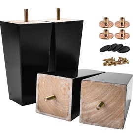 Btowin 6 inch Solid Wood Furniture Legs, 4Pcs Mid-Century Modern Wooden Pyramid Replacement Feet with Threaded 5/16'' Hanger Bolts & Mounting Plate & Screws for Sofa Couch Chair Recliner