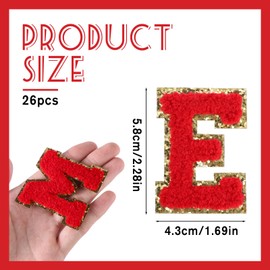 ElevateTech Chenille Letter Patches Self Adhesive A-Z Red Iron On Letters for Clothing Backpacks Hats Fabric Letters Stick On 2.2 Inch Varsity Chenille Letter Stickers Embroidered Repair Patch (Red)