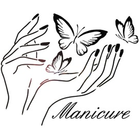 Vinyl Wall Decal Nail Design Polish Manicure Fashion Butterflies Beautiful Hands Stickers Mural Large Decor (g6573) Black