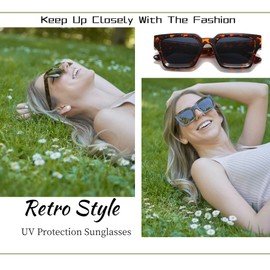Teumire Thick Square Frame Sunglasses for Women Men Retro Chunky Rectangle Sun Glasses Fashion Black Shades(Tortoise Frame/Grey Lens)
