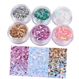 Baluue 6pcs Iridescent Nail Flakes Nail Art Sequins Glitter Paillette Art Accessory DIY Kit Body Shimmer