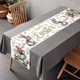 Happy Easter Table Runner Bunny Rabbit Heart Easter Egg Tablecloth Table Cover Decor for Home Room Kitchen Dinning Table Decoration 180x35cm