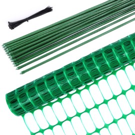 Garden Fence Animals Barrier Set: Ohuhu 3.4x100 FT Plastic Fence Roll with 25-Pack 4 FT Stakes Temporary Safety Netting, Reusable Pool Fencing Snow Fence Poultry Fences for Deer Chicken Dog Yard