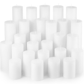 Shihanee 36 Pcs Christmas Pillar Candles 3" Diameter Dripless Unscented Fireplace Candle Rustic Scentless Candles with Smokeless Cotton Wick Long Burning Candles for Xmas Wedding Home (White)