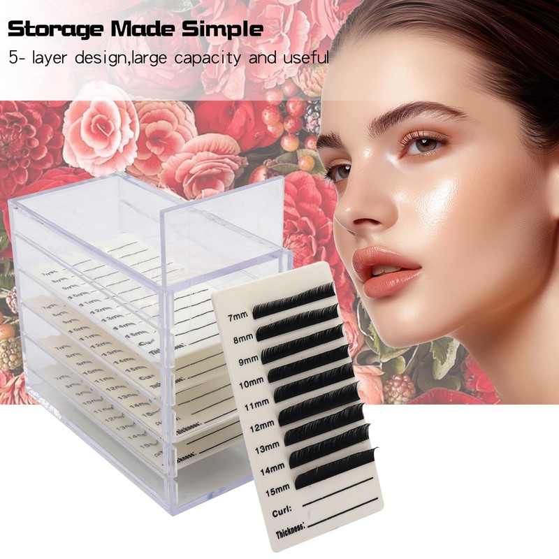 Mekupeu 5 Layer Makeup Organizer Storage Box Clear Eyelash Storage
