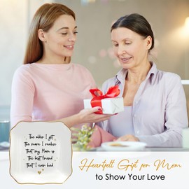 OASSIE Mothers Day Gifts for Mom from Daughter Son - 4"x4" Ceramic Jewelry Dish Tray - Mother's Day Mom Birthday Gifts for Women Mama Mother, Decorative Trinket Dish for Mama