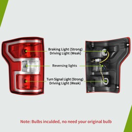 AUTOSAVER88 Tail Light Assembly Compatible with 18 19 20 2018 2019 2020 Ford F150 F-150 Halogen OE Replacement with Bulbs and Harness Red Brake Tail Light Rear Lamp - Left & Right Side