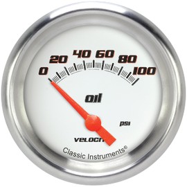Classic Instruments VS281WAPF Velocity White 2 5/8"" Oil Pressure Gauge 100 PSI Electric