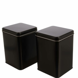 Dosenritter 2 x Square Storage Jars/Tea Canisters, Stackable, Black, Aroma-Proof Metal with Hinged Lid for 400 g Tea Each 15.3 x 10.6 x 10.6 cm (H x W x D) Also Ideal as a Supplement or Coffee Tin