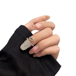 Rumtock Rhinestones Beads Nail Cap Gold Finger Ring Jewelry for Women Girls Evil Eye Pendant Ring