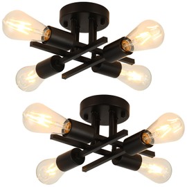 WILON Black Ceiling Light Fixtures 2 Pack, Farmhouse Flush Mount Ceiling Light, Industrial Semi Flush Ceiling Light, Modern Sputnik Chandelier for Kitchen Dining Room Living Room Bedroom Hall