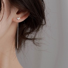 Inateannal Vintage Heart Threader Earring Long Heart Chain Earrings Gold Bar Threader Earrings Small Heart Stud Earrings Jewellery for Women and Girls, Zinc, No Gemstone