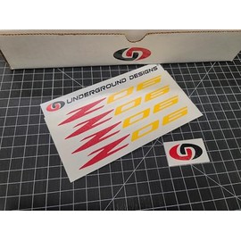 Z06 Decals (4pk) Corvette Racing 6" Accent Stickers C5Z C6Z C7Z C8Z LSX LTX (Gloss Yellow & Red)