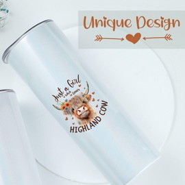 Onebttl Highland Cow Gifts for Women, Cute Scottish Cow Lover Gifts, 20oz Insulated Tumbler with Straw & Lid - Just A Girl Who Loves Highland Cow