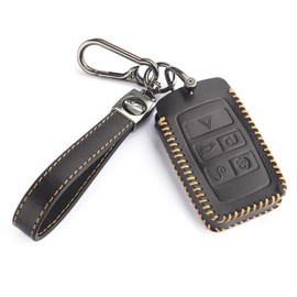 for Land Rover Jaguar Key Fob Cover with Keychain, Leather Car Key Case Full Protector Fit for Jaguar XE XJ XF for Land Rover Sport, Velar, Evoque, Defender, Discovery, Brown