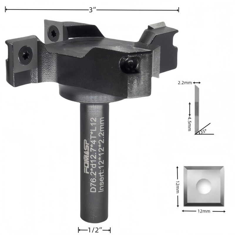 FomaSP CNC Spoilboard Surfacing Router Bit,1/2"(12.7mm) Shank,3"(76.2mm) Cutting Diameter,Slab Flattening