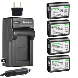 Kastar NP-FW50 Battery(4-Pack) and Charger for Sony BC-VW1 BC-TRW and Alpha 7 a7 a7R a3000 a5000 a6000 NEX-3 3N NEX-5 5N 5R 5T NEX-6 NEX-7 NEX-C3 NEX-F3 SLT-A33 A35 A37 A55V DSC-RX10 Camera