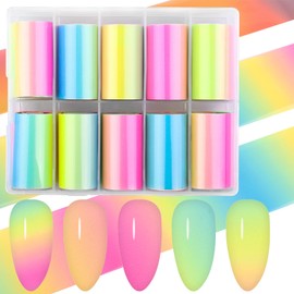 WOKOTO 10 Rolls Luminous Gradient Nail Transfer Foils Nail Foils Nail Art Stickers Nail Stickers For Acrylic Nails Starry Sky Nail Wraps Decals Transfer Stickers For Women Girls (1.57inch×39.4inch)