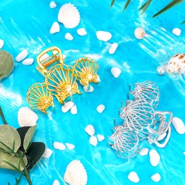 Vovii 2Pcs Seashell Claw Clips Starfish Hair Clip for Women Beach Hair Accessories, Ocean Starfish Accessories for Mermaid Outfit Cosplay Beach Dress (Gold,Sliver)