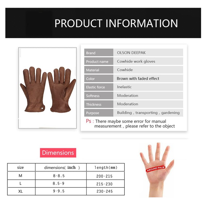OLSON DEEPAK Leather Gardening Gloves for Women, Work Gloves, Cowhide