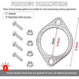 Wevdn 2 PCS Car Exhaust Gasket, 3 Inch 2-Bolt Exhaust Pipe Flange Gasket Replacement with 4 Screws, High Temp Exhaust Gasket for Headers Turbo Catback Axleback, Car Accessories