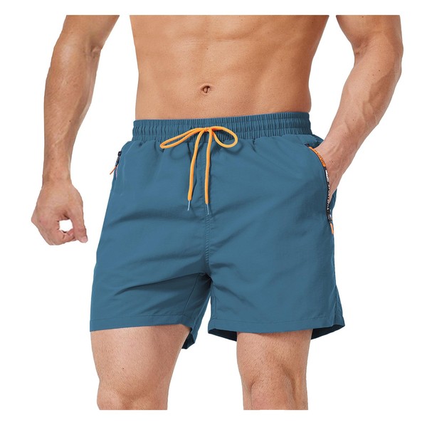 Bulobulo Swimming Trunks with Zip Pocket Men's Quick-Drying, peacock blue,