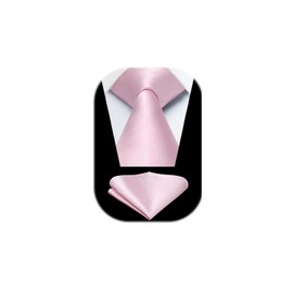 HISDERN Baby Pink Ties for Men Wedding Tie and Pocket Square Set Classic Solid Silk Necktie Handkerchief for Wedding Party Business