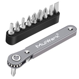 MULWARK 11pc Right Angle Screwdriver 1/4 Mini Ratchet Wrench Close Quarters Pocket Screwdriver Set with High Torque & Low Profile- EDC Tool with 90 Degree Mini Offset Reversible Drive Handle