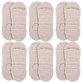 On the Go Women's Invisible Socks - No Slip Grip Lightweight Moisture Wicking Athletic Cotton (6 Pair Pack, Light Beige Space Dye)